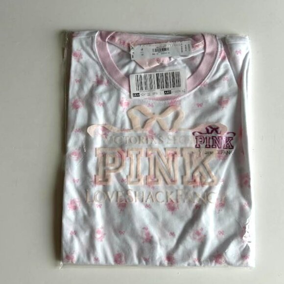 PINK x LoveShackFancy Campus Cotton Tee Rose Dot White L - Picture 5 of 7